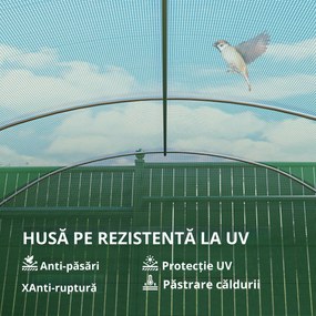 Outsunny Seră tip tunel 6x3x2 m cu 3 uși derulante 6 ferestre cu plasă și structură din oțel galvanizat Verde | Aosom Romania