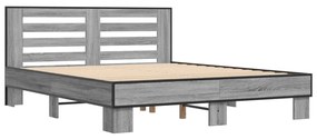 3280100 vidaXL Cadru de pat, gri sonoma, 150x200 cm, lemn prelucrat și metal