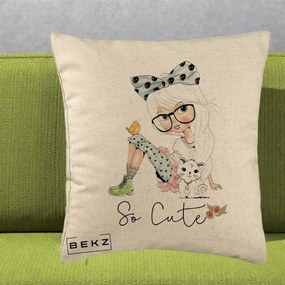 Perna Decorativa So Cute Fata Fashion, 40x40 cm, Bej, Husa Detasabila, Perna Inclusa, BEKZ®