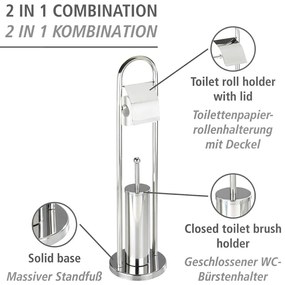 Perie de toaletă cu suport pentru hârtie Wenko Vasto, argintiu
