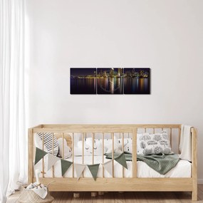 Tablou cu orașul nocturn (cu ceas) (90x30 cm)