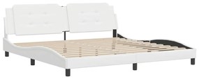 3208206 vidaXL Cadru de pat cu tăblie, alb, 200x200 cm, piele ecologică
