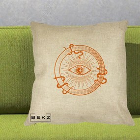 Perna Personalizata Ochiul Providentei Mistic Orange, 40x40 cm, Crem, Husa Detasabila, Perna Inclusa, BEKZ®