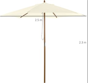Outsunny Umbrelă Rotundă de Grădină din Bambus și Poliester 2.5x2.3m Crem/Alb | Aosom Romania