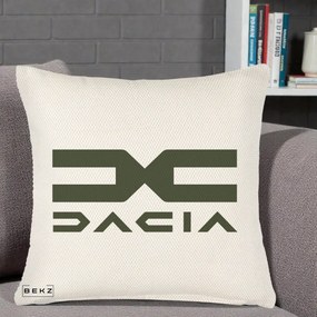 Perna Personalizata cu emblema Dacia, 40x40 cm, Crem Reliefat, Husa Detasabila, Perna Inclusa, BEKZ®