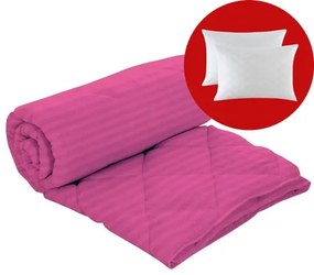 Set pilota iarna, umplutura lana, material damasc policoton, 140x210cm, matlasata, siclam, Pucioasa cu 2 perne, matlasate, antialergice, 50x70cm, albe, Pucioasa