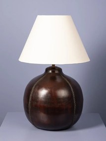 Lampă de masă din piele maro cu abajur din bumbac bej, formă sferică, finisaj vintage, 54×38 cm, „Bulga"
