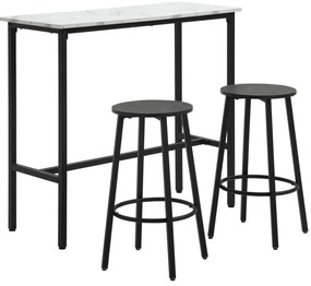 HOMCOM Set de bar pentru 2 persoane, 1 masă cu 2 scaune de bar, placă de masă în aspect de marmură albă, cadru din oțel | Aosom Romania