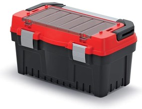 Cutie pentru scule cu mâner și încuietori din aluminiu 47,6 x 26 x 25,6 cm, despărțitori, roșu