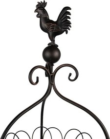 Suport decorativ cu două coșuri, negru, din metal, cu decorațiune cocoș, Ø 26x72 cm