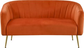 Canapea de design cu 2 locuri, ţesătură Velvet teracota/gold crom-auriu, BAGY