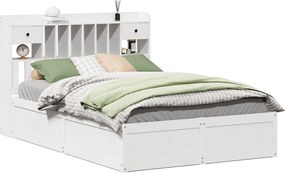 vidaXL Cadru de pat fără saltea, alb, 140x190 cm, lemn masiv de pin