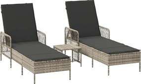 vidaXL Șezlong cu pernă 3 pcs Gri deschis și gri închis poliratan