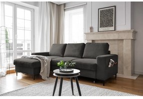 Colțar gri închis extensibil cu tapițerie din catifea reiată (cu colț pe partea stângă ) Lofty Lilly – Miuform