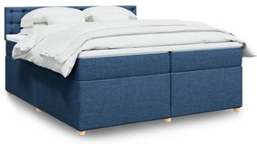 vidaXL Pat box spring cu saltea, albastru, 200x200 cm, textil