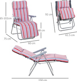 Outsunny Set de 2 șezlonguri pliabile cu pernă, șezlong de soare, spătar reglabil în 5 poziții, șezlong de grădină, set mobilier grădină, oțel, poliester, roșu, 60 x 75 x 65-102 cm | Aosom Romania