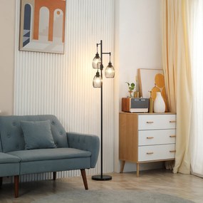 HOMCOM Lampadar Industrial cu 3 Abajururi și Intensitate Regulabilă, 30x30x170.5 cm, Negru | Aosom Romania