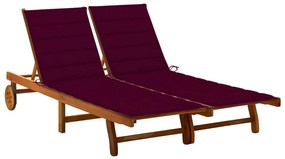 Sezlong de gradina cu perne, 2 persoane, lemn masiv de acacia 1, Bordo, 200 x 123 x 85 cm