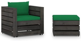 Set mobilier gradina cu perne, 2 piese, lemn tratat gri Verde si gri, 2