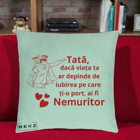 Cadou pentru Tata - Perna Personalizata Tata Nemuritor cu Fetita, 40x40 cm, Verde Menta, Husa Detasabila, Perna Inclusa, BEKZ®
