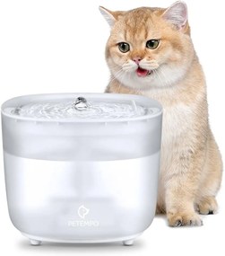PETEMPO Fântână de apă pentru pisici cu pompă fără fir, 68 oz/2L fântână ultra silențioasă pentru pisici, fântână automată pentru băut pentru pisici,