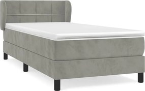 vidaXL Pat box spring cu saltea, gri deschis, 90x190 cm, catifea