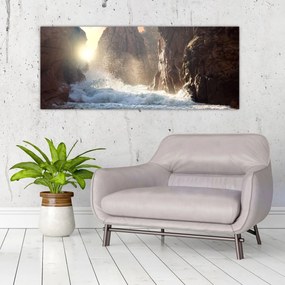 Tablou - Stânci și valuri ale oceanului (120x50 cm)