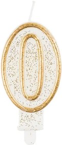 Numere Gold Lumânare aurie cu sclipici cifră 0, lumânare de tort
