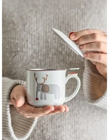 Cană crem cu filtru din gresie 300 ml cu model de Crăciun Valentin – Bloomingville