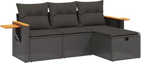 vidaXL Set mobilier de grădină cu perne, 4 piese, negru, poliratan