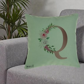 Cadou Personalizat - Perna Personalizata Monograma Rose Gold Litera Q, 40x40 cm, Verde, Husa Detasabila, Perna Inclusa, BEKZ®
