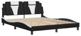 3208108 vidaXL Cadru de pat cu tăblie, negru/alb, 160x200 cm, piele ecologică