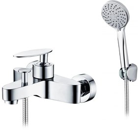 Baterie cada inox cu furtun, suport si para de dus, Genius Foglia