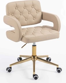 HR8403K Scaun Crem Piele Ecologica Premium Soft cu Bază Aurie