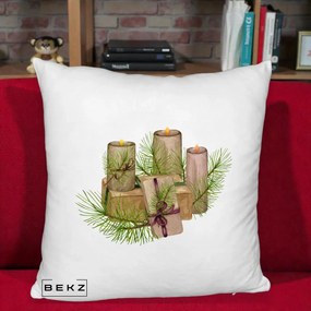 Perna Decorativa Lumanari cu Cadouri Naturale, 40x40 cm, Alb Pufos, Husa Detasabila, Perna Inclusa, BEKZ®