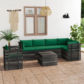 Set mobilier gradina din paleti cu perne, 7 piese, lemn molid Verde, 7