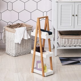 Kleankin Raft Baie cu 3 Rafturi din MDF și Bambus, Dulap Baie, 30x18x81 cm, Lemn | Aosom Romania