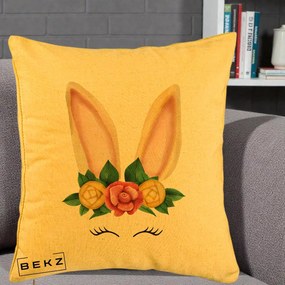 Perna Decorativa Iepuras Flori Urechi Pastelui, 40x40 cm, Galben, Husa Detasabila, Perna Inclusa, BEKZ®