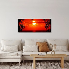 Tablou - apus de soare cu avion (120x50 cm)