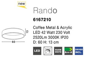 Lustra moderna aplicata LED 3000K Ã˜60cm RANDO maro NVL-6167210