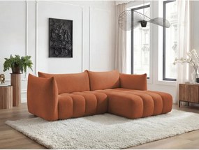 Colțar portocaliu cu tapițerie din țesătură bouclé (cu colț pe partea dreaptă/cu șezlong) Azra – Bobochic Paris