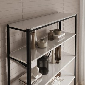 Raft metalic pentru carti, 110x180.2x30 cm, Ralph, ADRK Furniture (Culoare: Negru / Alb Lucios)