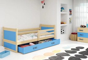 Supermobel Pat pentru copii FIONA P1 COLOR + SD + saltea + somieră GRATIS, 90x200 cm, pin, albastru ca cerul