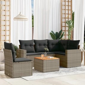 vidaXL Set mobilier grădină cu perne, 6 piese, gri, poliratan