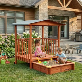 Groapa cu nisip cu verandă SUNNY, 130x130x143cm, maro/gri Jurhan