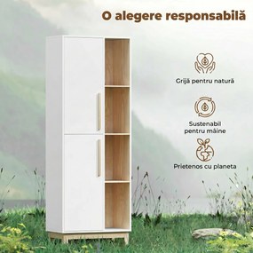 HOMCOM Dulap de Baie Înalt, Dulap Salvaspațiu cu 2 Uși și 4 Rafturi Deschise, Rafturi Reglabile, pentru Spălătorie, 62.5x35x176 cm, Alb | Aosom Romania
