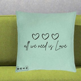 Perna Decorativa All We Need Is Love, 40x40 cm, Verde Menta, Husa Detasabila, Perna Inclusa, BEKZ®
