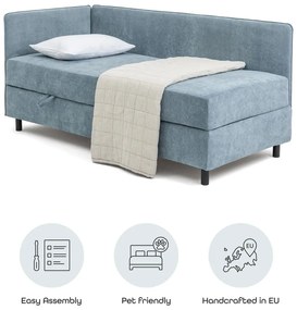 Pat albastru tapițat cu spațiu de depozitare cu saltea 90x200 cm Avela – Bonami Selection
