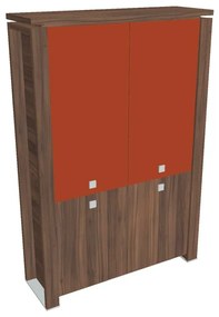 Dulap înalt Verno+ 140 x 46 x 210 cm, uși combinate, nuc / portocaliu