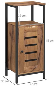 kleankin Dulap inferior pentru baie cu ușă cu lamele structură din oțel nișă deschisă 37 x 30 x 85 cm maro rustic | Aosom Romania